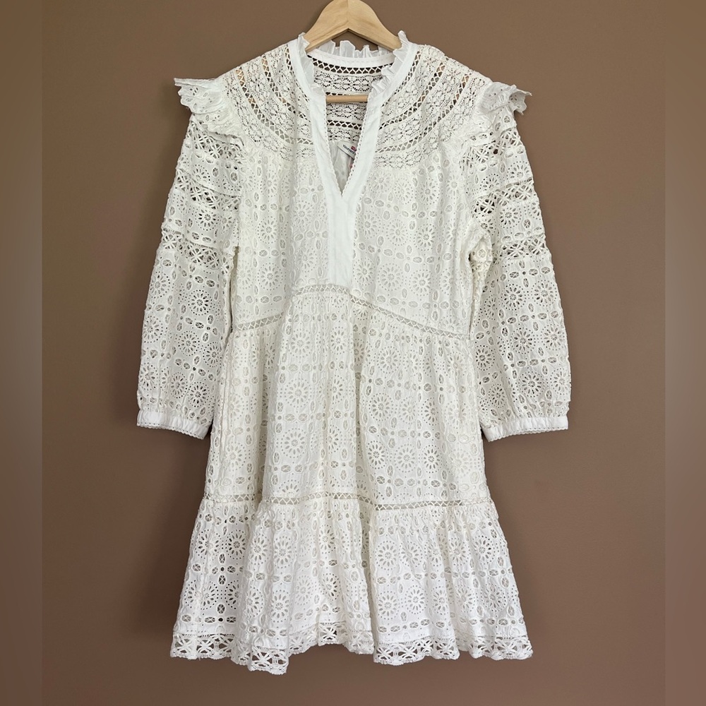 {Vineyard Vines} Tiered Eyelet Ruffle Dress in White - Womens Medium - NWT